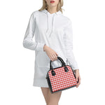 Red And White Gingham Pattern Print Shoulder Handbag