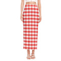 Red And White Gingham Pattern Print Side Slit Maxi Skirt