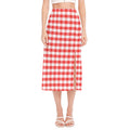Red And White Gingham Pattern Print Side Slit Midi Skirt