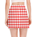 Red And White Gingham Pattern Print Side Slit Mini Skirt