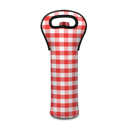 Red And White Gingham Pattern Print Single Neoprene Wine Tote