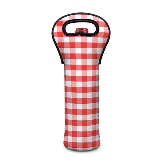 Red And White Gingham Pattern Print Single Neoprene Wine Tote
