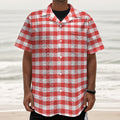 Red And White Gingham Pattern Print Textured Short Sleeve Shirt
