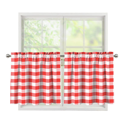 Red And White Gingham Pattern Print Tier Curtains