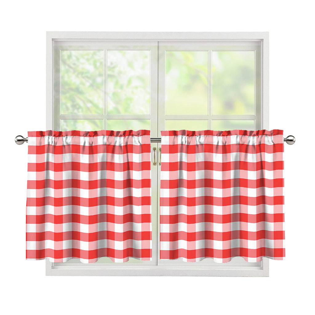 Red And White Gingham Pattern Print Tier Curtains