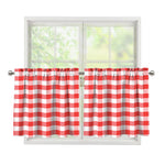Red And White Gingham Pattern Print Tier Curtains