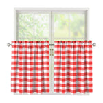 Red And White Gingham Pattern Print Tier Curtains