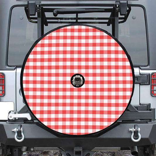 Red And White Gingham Pattern Print Tire Cover With Camera Hole