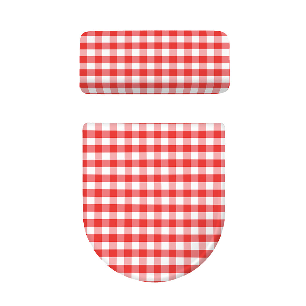 Red And White Gingham Pattern Print Toilet Lid And Tank Cover Set