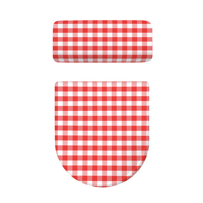 Red And White Gingham Pattern Print Toilet Lid And Tank Cover Set