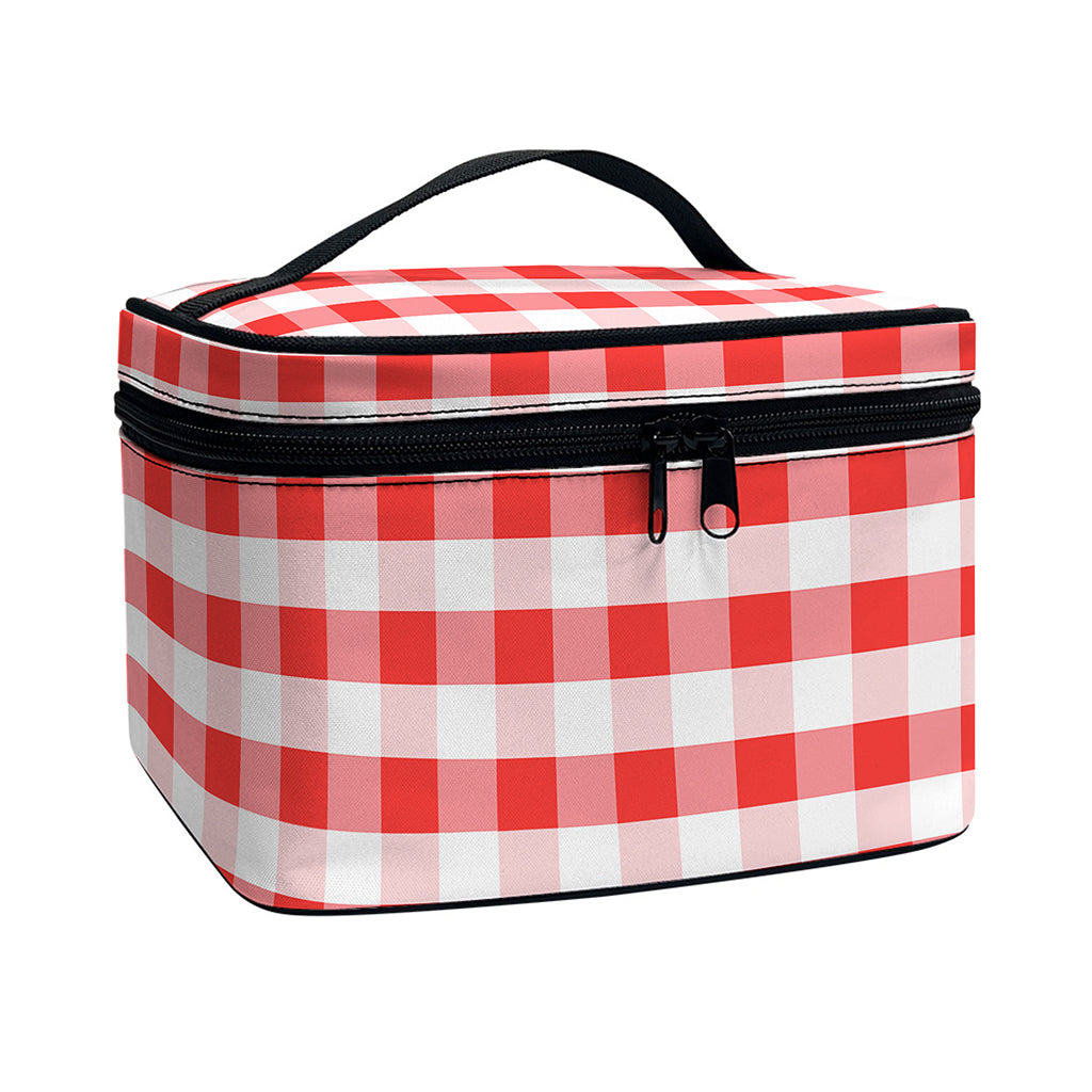 Red And White Gingham Pattern Print Travel Makeup Bag