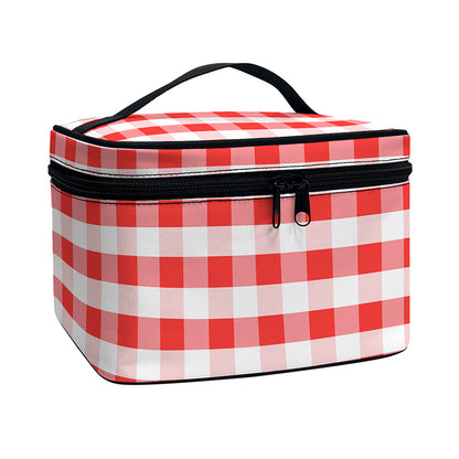 Red And White Gingham Pattern Print Travel Makeup Bag