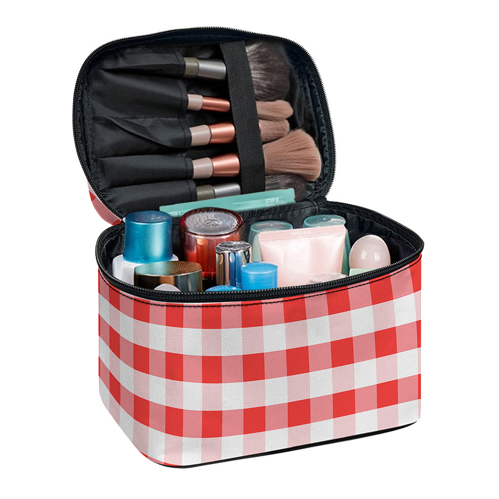 Red And White Gingham Pattern Print Travel Makeup Bag
