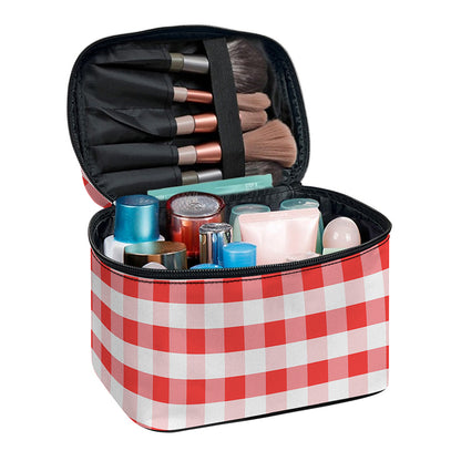 Red And White Gingham Pattern Print Travel Makeup Bag