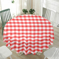 Red And White Gingham Pattern Print Waterproof Round Tablecloth