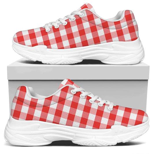 Red And White Gingham Pattern Print White Chunky Shoes