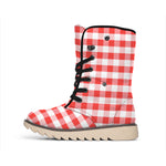 Red And White Gingham Pattern Print Winter Boots