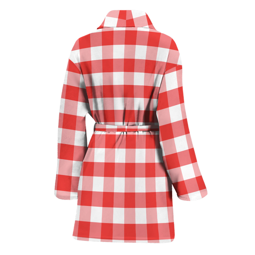 Red And White Gingham Pattern Print Women's Bathrobe