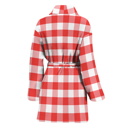 Red And White Gingham Pattern Print Women's Bathrobe