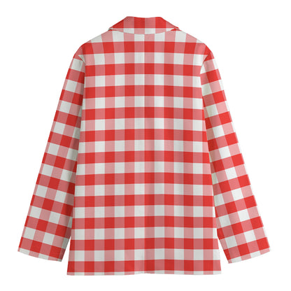 Red And White Gingham Pattern Print Women's Blazer