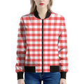 Red And White Gingham Pattern Print Women's Bomber Jacket