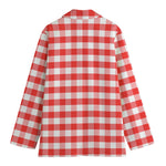 Red And White Gingham Pattern Print Women's Cotton Blazer