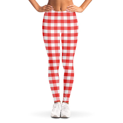 Red And White Gingham Pattern Print Women's Leggings