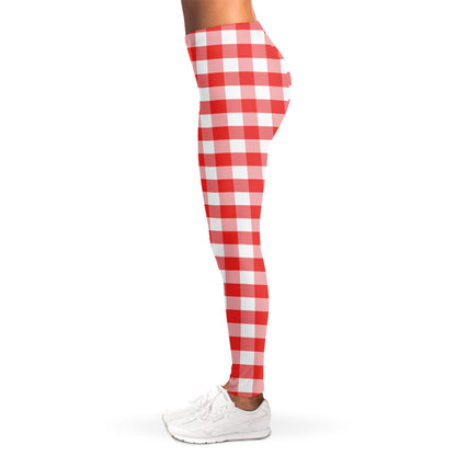 Red And White Gingham Pattern Print Women's Leggings
