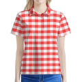 Red And White Gingham Pattern Print Women's Polo Shirt