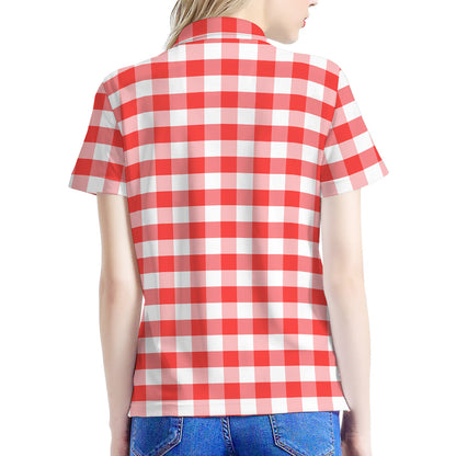 Red And White Gingham Pattern Print Women's Polo Shirt