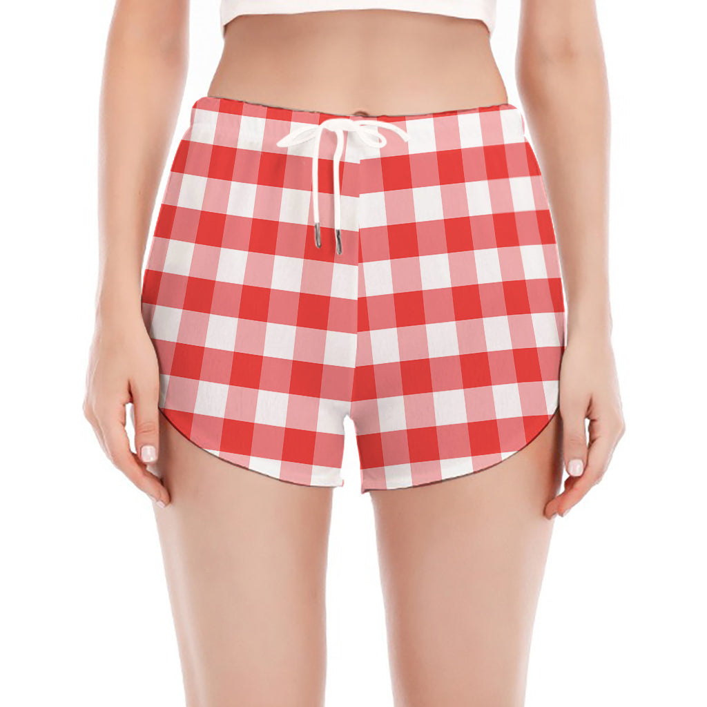 Red And White Gingham Pattern Print Women's Split Running Shorts