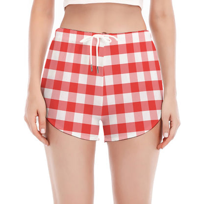 Red And White Gingham Pattern Print Women's Split Running Shorts