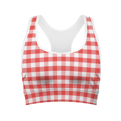 Red And White Gingham Pattern Print Women's Sports Bra