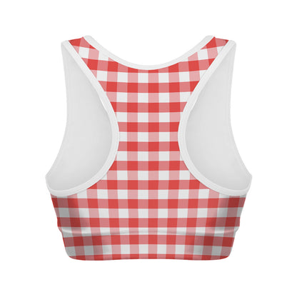 Red And White Gingham Pattern Print Women's Sports Bra