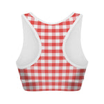 Red And White Gingham Pattern Print Women's Sports Bra