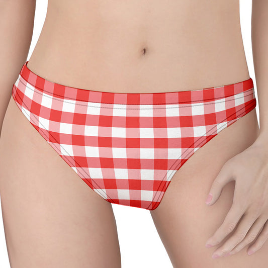 Red And White Gingham Pattern Print Women's Thong