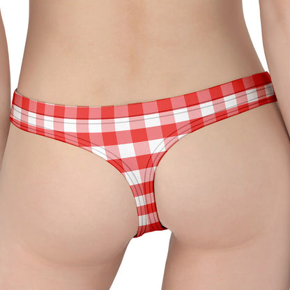 Red And White Gingham Pattern Print Women's Thong