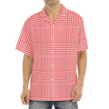 Red And White Glen Plaid Print Aloha Shirt