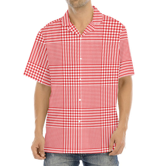 Red And White Glen Plaid Print Aloha Shirt