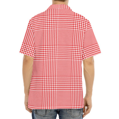 Red And White Glen Plaid Print Aloha Shirt