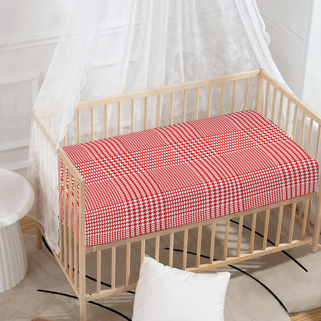 Red And White Glen Plaid Print Baby Crib Sheet
