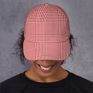 Red And White Glen Plaid Print Baseball Cap