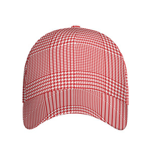 Red And White Glen Plaid Print Baseball Cap