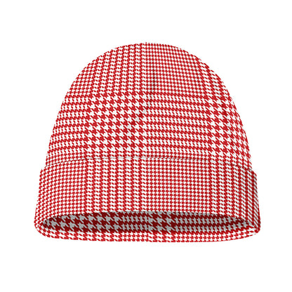 Red And White Glen Plaid Print Beanie