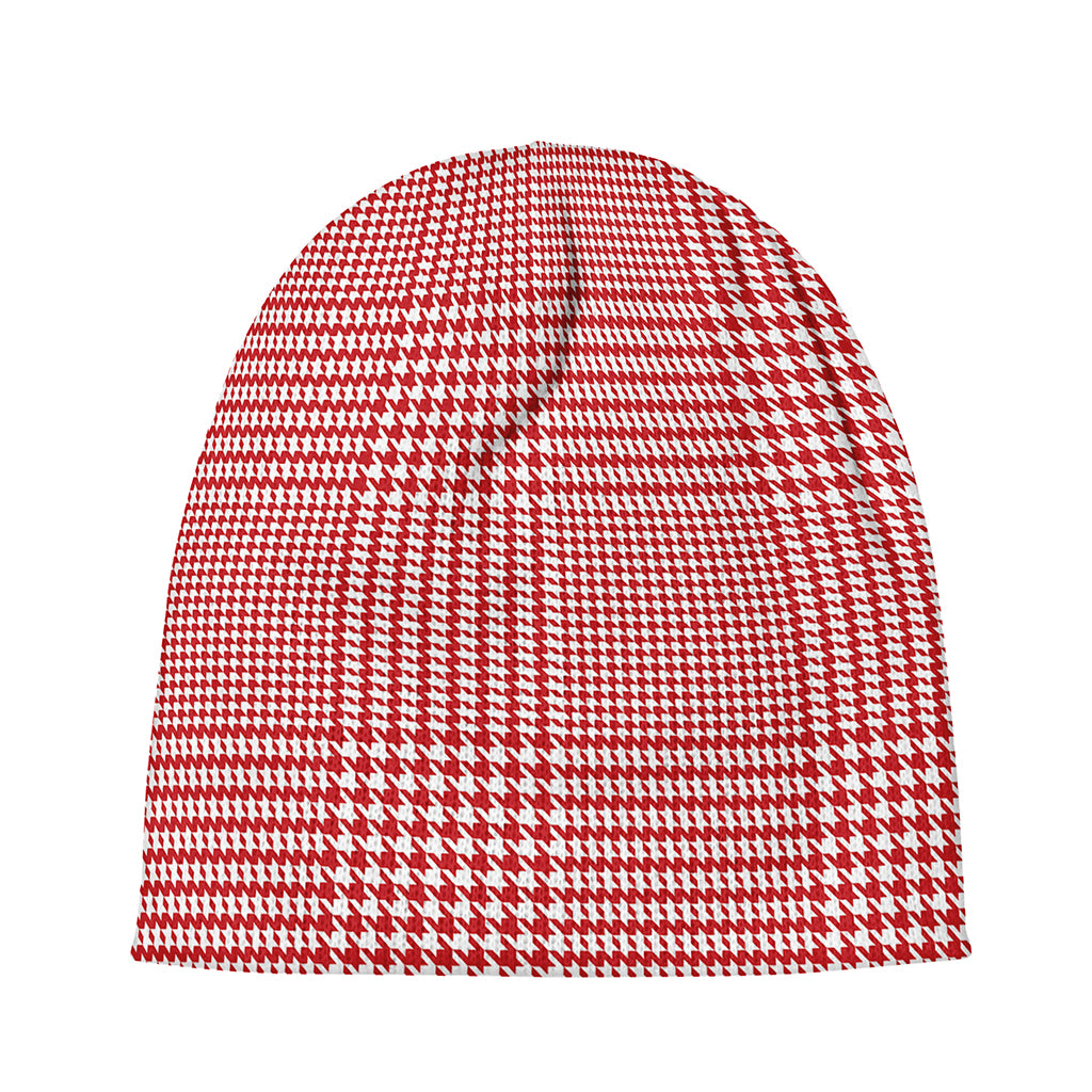 Red And White Glen Plaid Print Beanie