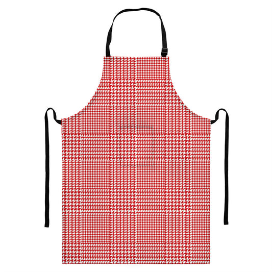 Red And White Glen Plaid Print Bib Apron With Pocket
