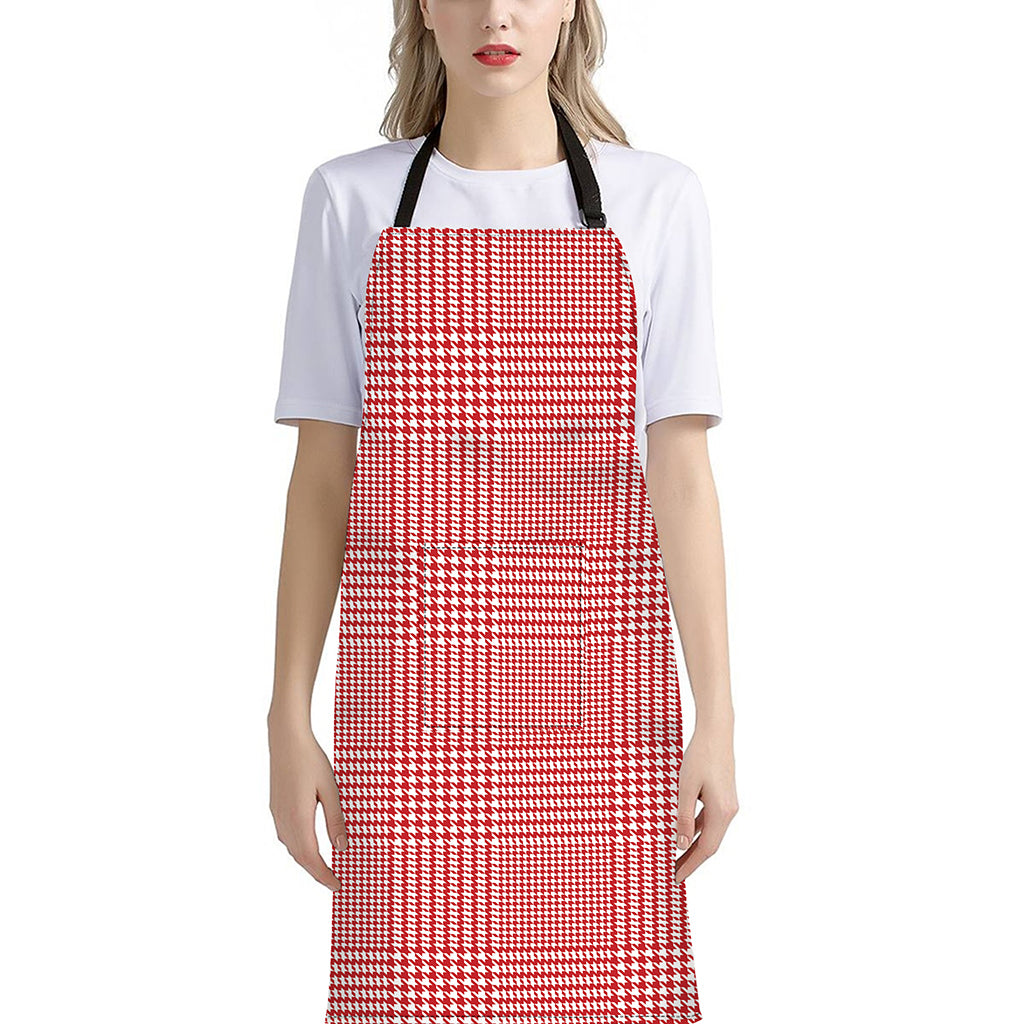 Red And White Glen Plaid Print Bib Apron With Pocket