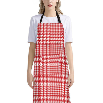 Red And White Glen Plaid Print Bib Apron With Pocket