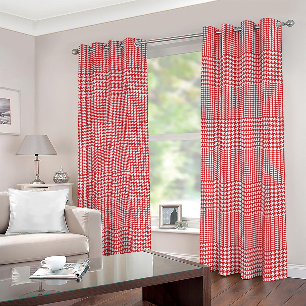 Red And White Glen Plaid Print Blackout Grommet Curtains