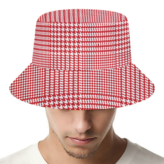 Red And White Glen Plaid Print Bucket Hat
